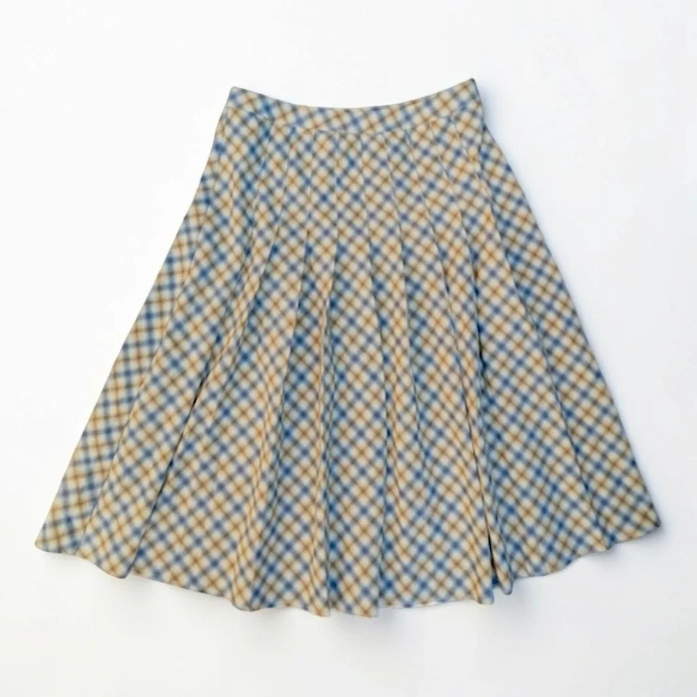 Molly Green Plaid Pleated A-Line Midi Skirt Sz L